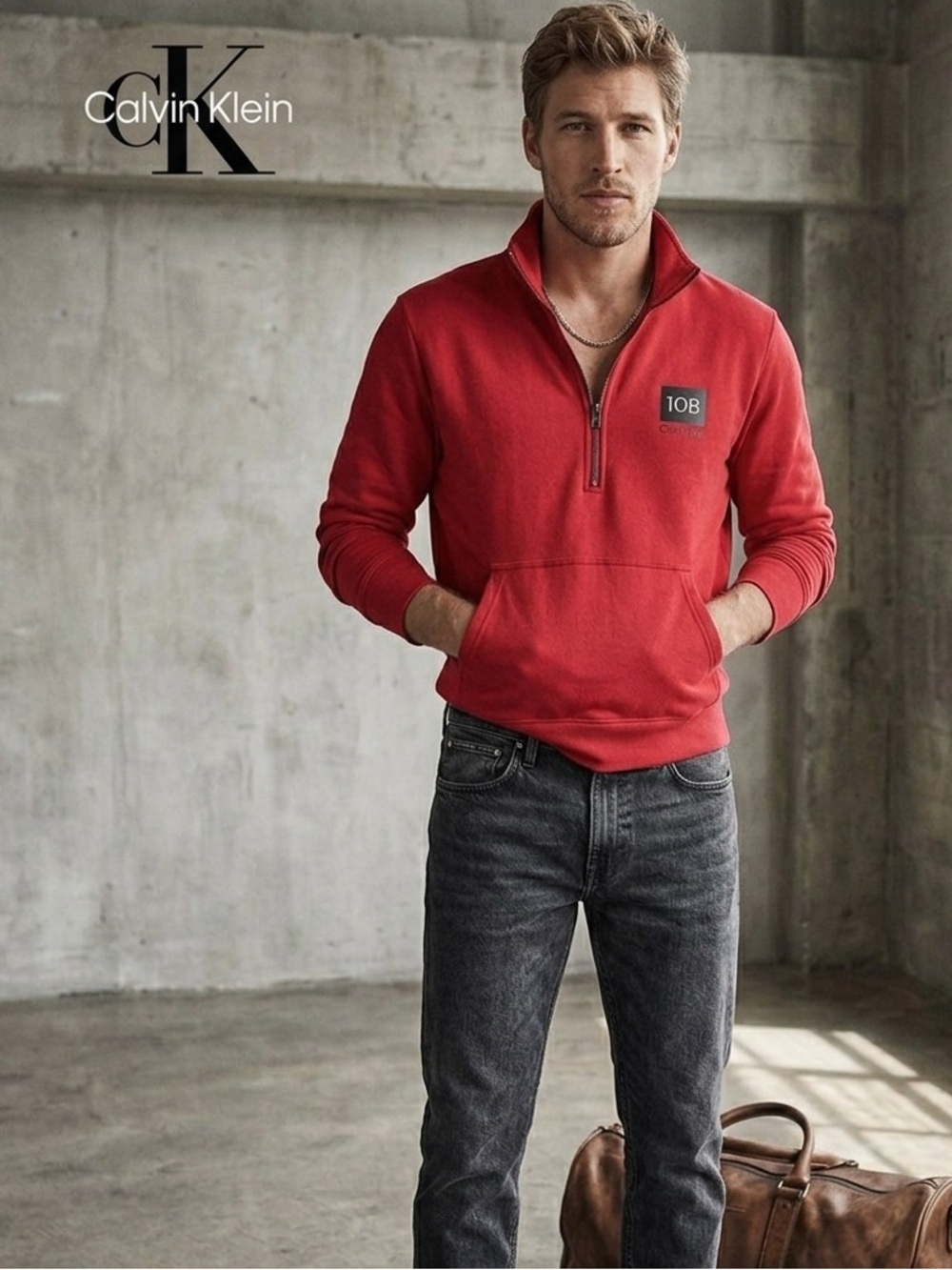 Calvin Klein Men’s Red 1/4 Zip Sweatshirt